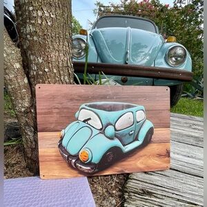 2/$10 NEW Metal VW Looking Blue Beetle Bug Wall Hanging Picture Photo Volkswagen